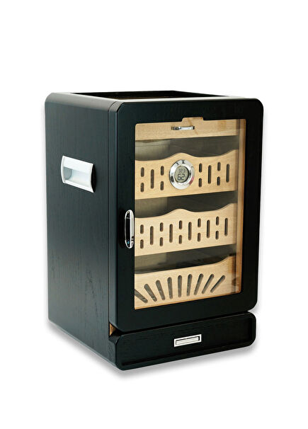 Glass 4 Drawer Humidor Black 150's Cigar Box