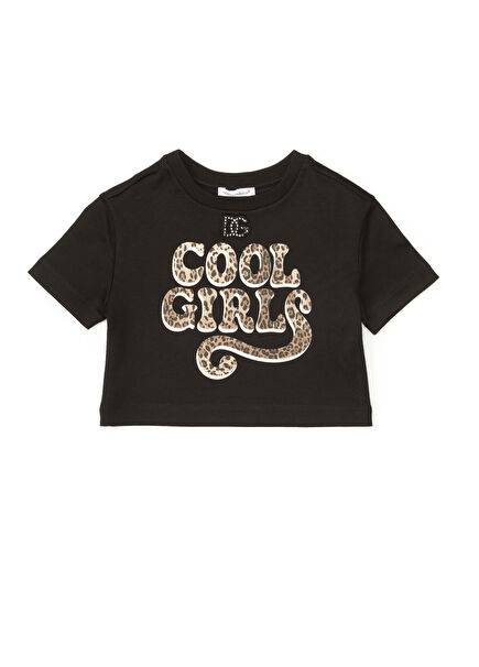 Siyah Yazı Baskılı Kız Çocuk T-shirt