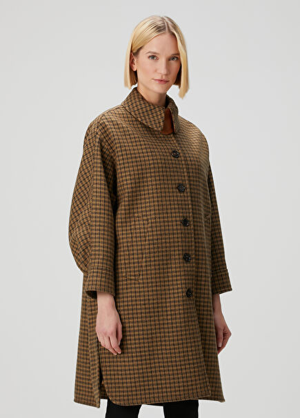 Brown Plaid Wool Coat
