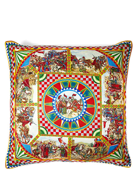 Large Colorblocked Desenli İpek Dekoratif Yastık