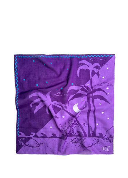 Bandana Lavanta Mor Desenli Pamuklu Kadın Fular