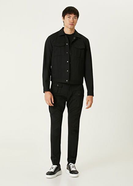 Black Pocket Detailed Wool Pants