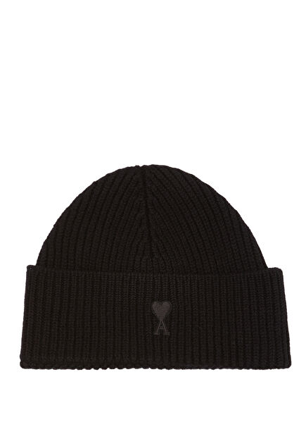 Siyah Logo Nakışlı Erkek Yün Bere