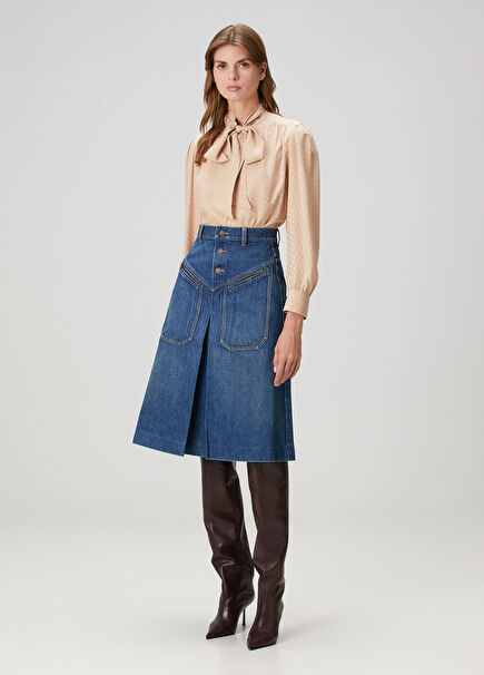 Mavi Midi Denim Etek