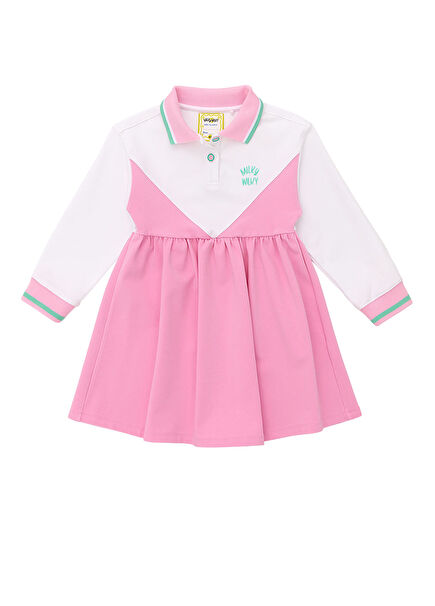 Pink Polo Neck Long Sleeve Girl's Dress