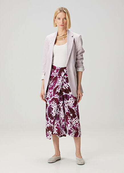 Purple White Patterned Midi Skirt