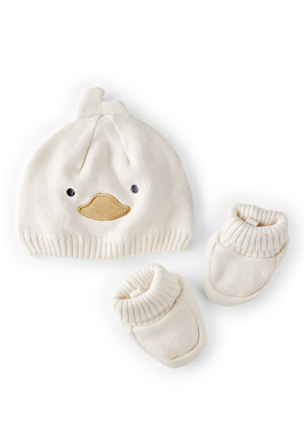 Beyaz Unisex Bebek Şapka Ayakkabı