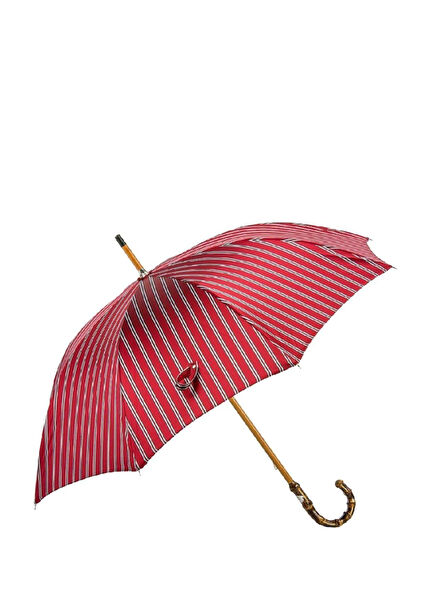 Kırmızı Bambu Saplı Jakarlı Şemsiye 95 cm