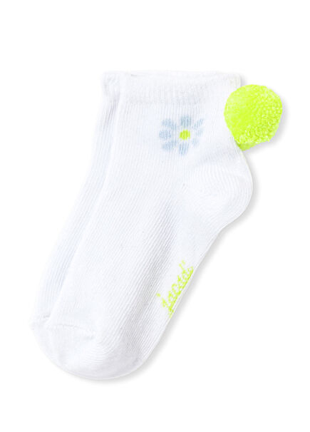 White Baby Girl Stockings with Flower Pompoms