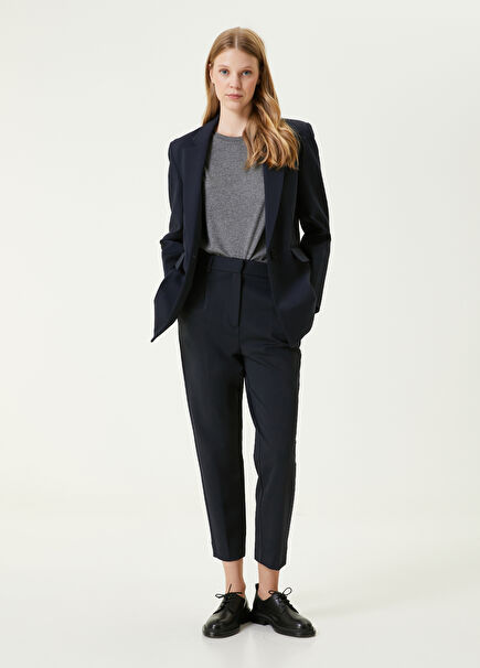 Navy Pleated Cigarette Trousers