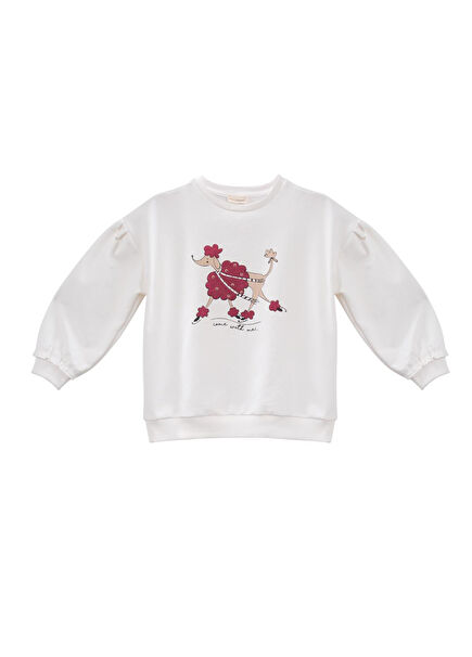 Skasar White Glitter Printed Baby Girl Sweatshirt