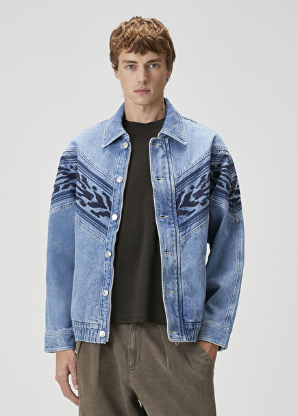 Julian Indigo Embroidery Detailed Denim Coat