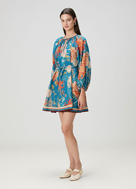 Fletcher Mavi Çiçekli Mini Elbise