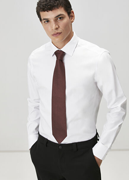 Comfort Fit Beyaz Klasik Non-iron Oxford Gömlek