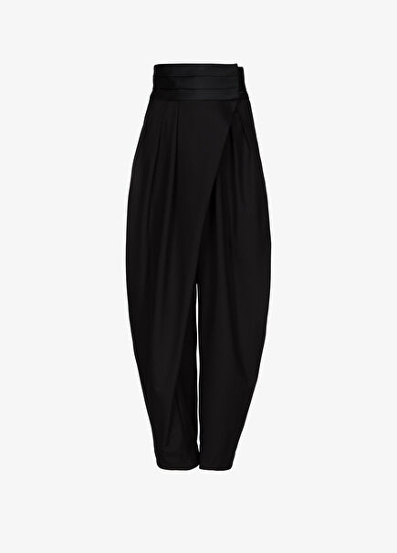 Black Silk Belted Wool Tuxedo Pants