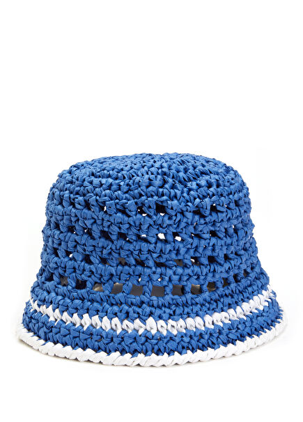 Blue Women's Raffia Bucket Hat