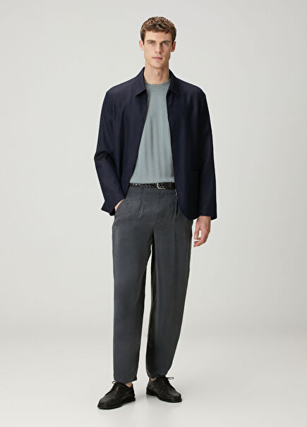 Navy Blue Pleated Pants