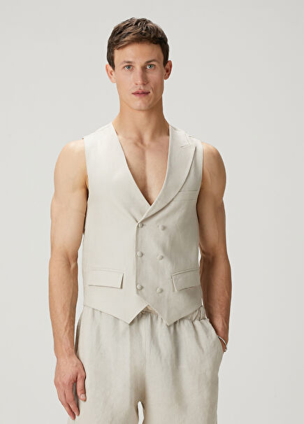 Ecru Double-Breasted Linen Vest
