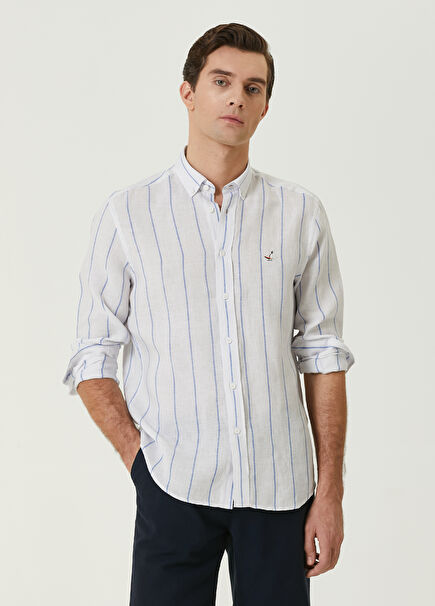 Comfort Fit White Linen Shirt
