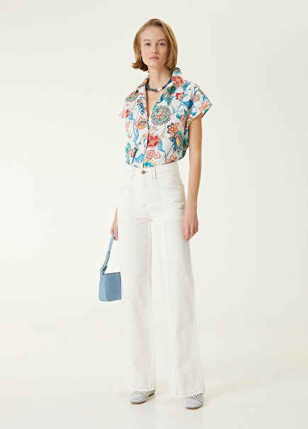 Beyaz Rahat Kesim Jean Pantolon