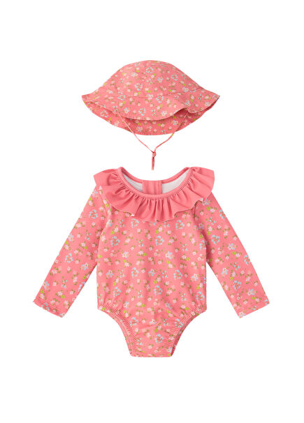 Fuchsia UPF 40+ Baby Girl Swimsuit Set with UV Protection Hat