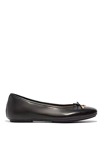 Delicato Bow Soft Black Leather Women's Ballet Flats