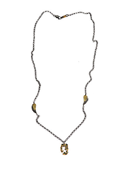 Cora Silver and Emerald with Oxidized 925 Sterling Silver Men's Necklace