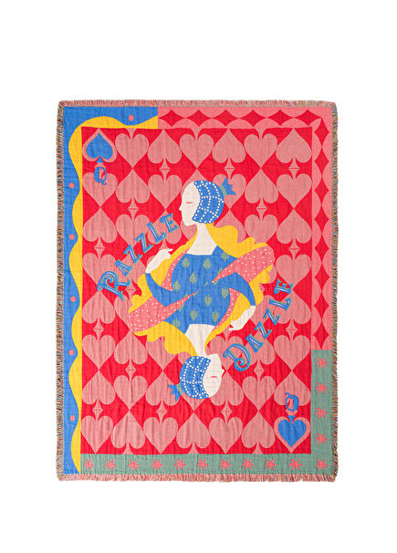 Novelas Kırmızı Saçaklı Jakarlı Pamuk Koltuk Şalı 137 x 180 cm