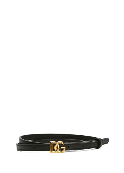 Black Women's Leather Belt with Logo