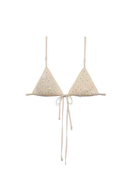 Bra with Neutral Rhinestone Embellishment and Lace Edge