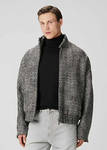 Beige Black Wool Coat