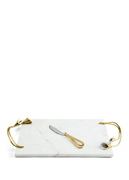 Calla Lily Mermer 2 Parça Peynir Tabak ve Bıçak Seti