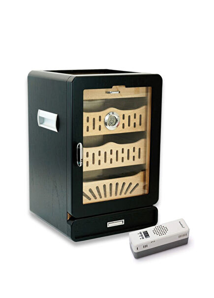 Black Electronic Humidifier Glass 4 Drawer Humidor Cigar Box