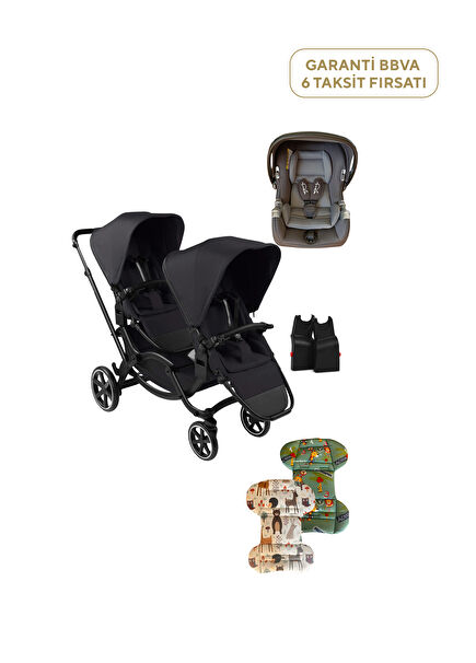 2025 Zoom 2 Siyah İkiz Bebek Arabası Seyahat Seti