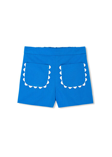 Prusya Mavisi Twill Yama Cepli Kız Bebek Şort