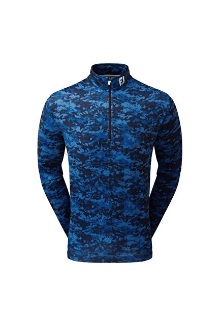 Bulut Kamuflaj Baskılı Mid Layer Mavi Erkek Golf Sweatshirt