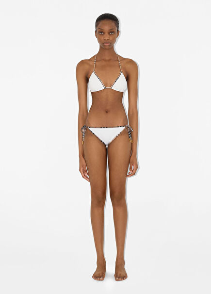 Check Trim White Women's Bikini Set