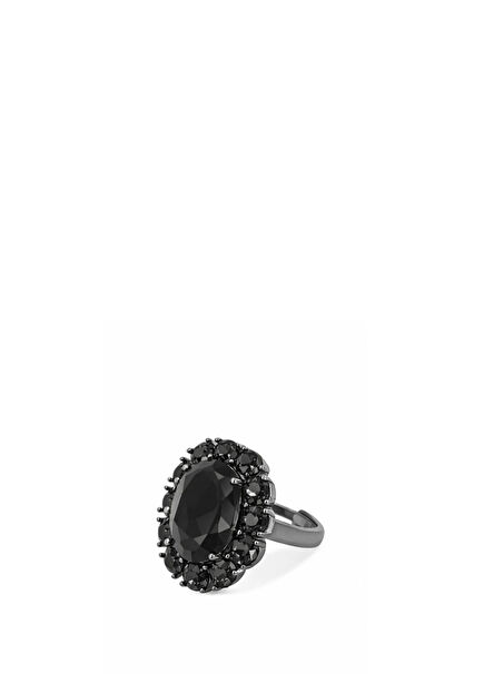 Petite Ninon Oval Black Silver Women's Ring
