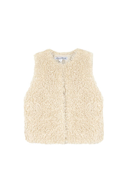 Sand Beige Fur Look Girls Plush Vest