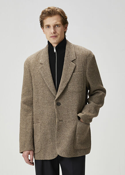 Bej Dokulu Yün Blazer