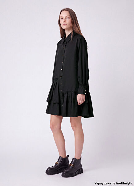 Mini Taffeta Dress With Black Ruffles