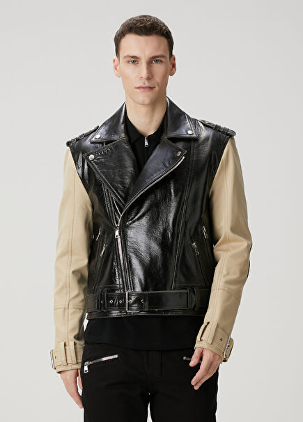 Black Belted Leather Biker Jacket