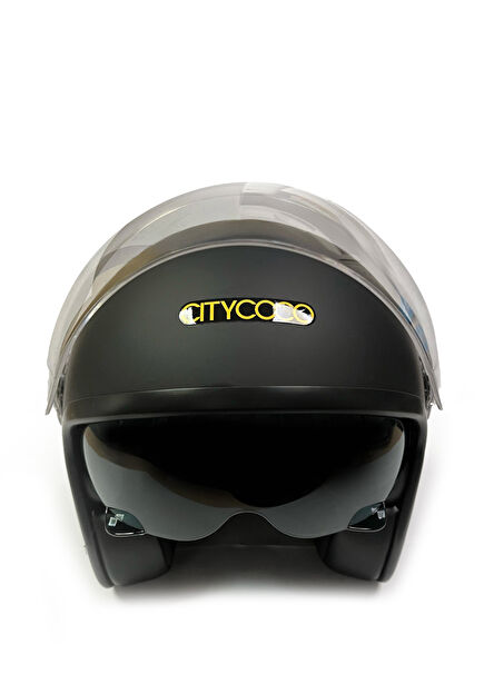 Vintage Style Double Visor Matte Black Unisex Half Open Motorcycle Helmet