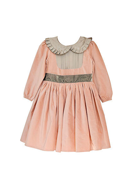 Pink Velvet Long Sleeve Girls' Dress