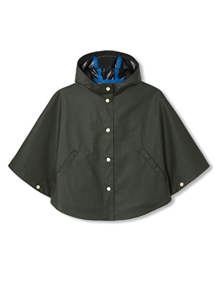 Haki Kapüşonlu Su Geçirmez Kız Çocuk Pelerin Mont