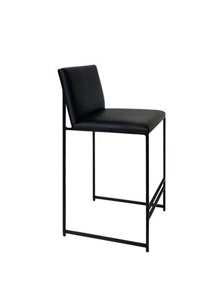 Ursa Black Leather Metal Bar Chair