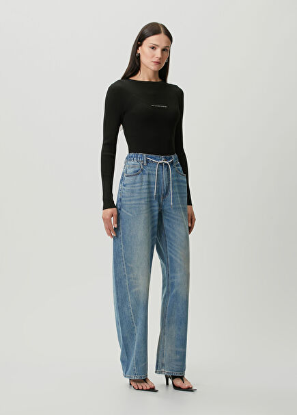 Mavi Beli Bağcıklı Jean Pantolon