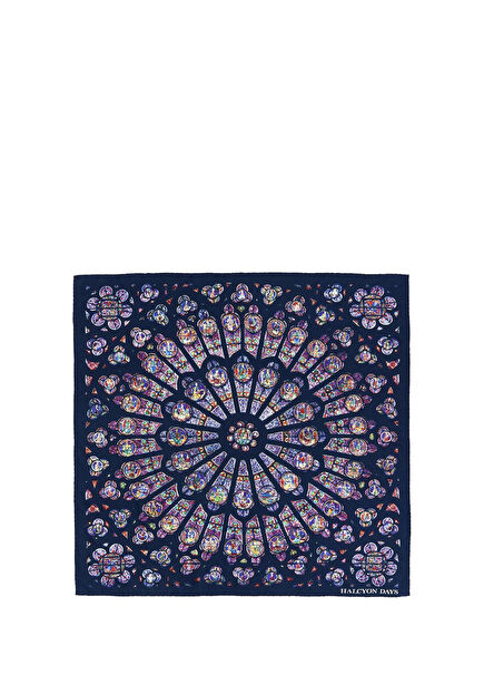 The Rose Window at Notre Dame Navy Silk Scarf Kadın Eşarp