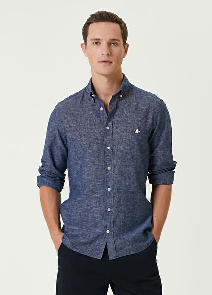 Slim Fit Lacivert Gömlek