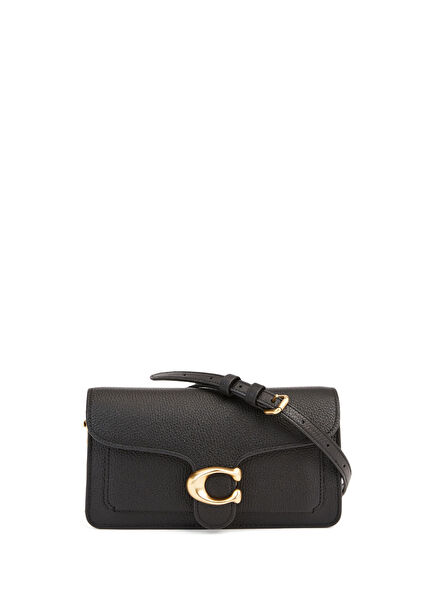 Siyah Logolu Kadın Deri Askılı Çapraz Çanta